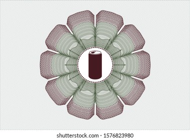 Green and Red rosette or money style emblem with soda can icon inside