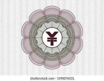 Green and Red rosette or money style emblem with yuan icon inside