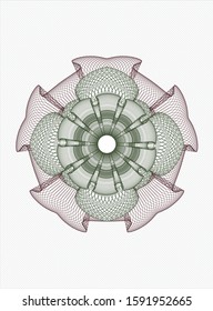 Green and Red rosette or money style emblem. Vector Illustration. Detailed.
