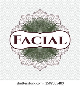 Green and Red rosette (money style emblem) with text Facial inside
