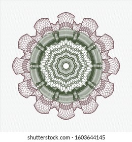 Green and Red rosette or money style emblem. Vector Illustration. Detailed.