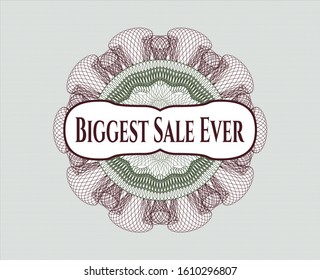 Green and Red rosette or money style emblem with text Biggest Sale Ever inside