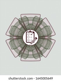 Rosette verde y rojo (emblema del estilo del dinero) con icono de comentarios de los clientes dentro