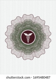 Green and Red rosette or money style emblem with medicine icon inside