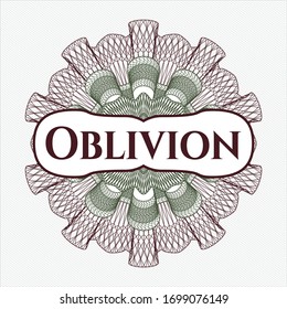 Green and Red rosette or money style emblem with text Oblivion inside