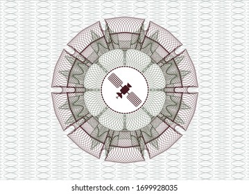 Green and Red rosette or money style emblem with satelite icon inside