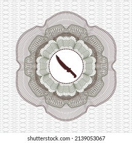 Rosette verde y rojo (emblema del estilo del dinero). con icono de cuchillo de combate dentro