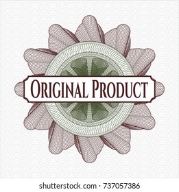 Green and Red rosette (money style emblem) with text Original Product inside