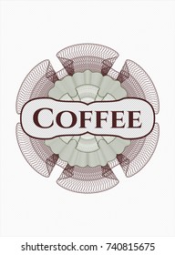 Green and Red rosette (money style emblem) with text Coffee inside