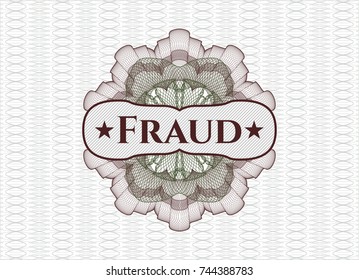 Green and Red rosette (money style emblem) with text Fraud inside
