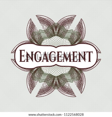 Green and Red rosette or money style emblem with text Engagement inside