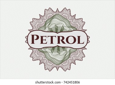 Green and Red rosette with text Petrol inside