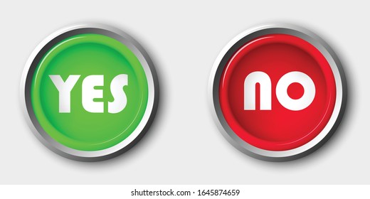 Green and red round buttons Yes or No on a white background. Vector image.