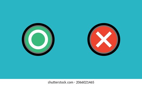 Green and red round selection buttons. Vector flat illustration