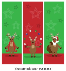 Green and red Rudolf banners, each individually grouped and on separate layers.
