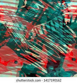 Green and red seamless texture with blots and strokes. Abstract vector background for web page, banners backdrop, fabric, home decor, wrapping