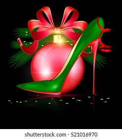 green red shoe and festive ball