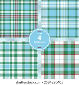 Green Red Skyblue and White Seamless Pattern Set of 4