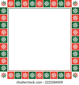 Green and Red square block border with white snowflakes.