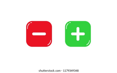 Green and red square buttons with plus and minus signs