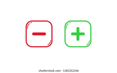 Green and red square outlines with plus and minus signs 