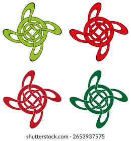 Green red swirling shapes. Abstract dynamic ornaments. Modern decorative elements. Vector Celtic illustration.