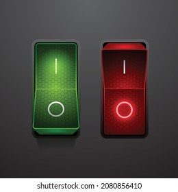 Green and red switch buttons, vector illustration of a toggle switch buttons with glowing effect