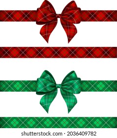 green and red tartan bows with ribbons