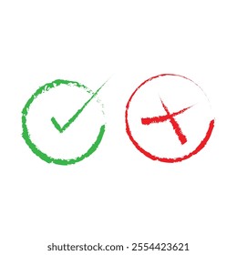 a green and red tick and a green arrow pointing to the right.