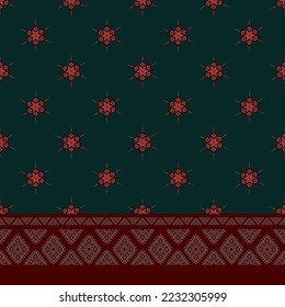 Green red traditional ethnic pattern paisley flower Ikat background abstract Aztec African Indonesian Indian seamless pattern for fabric print cloth dress carpet curtains and sarong