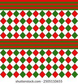 Green and red triangle background alternating in a grid pattern. There is a horizontal grid of green and red Christmas themed grids.