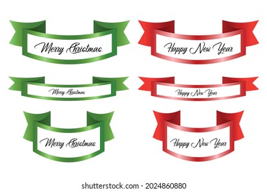Green and red vector banners templates. Different sizes and shapes of flat banners. Isolated on white background. Christmas colors banner templates. Vector realistic banners. Add your own text.