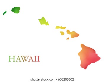 Green and red vector map of state Hawaii. Isolated illustration on white background