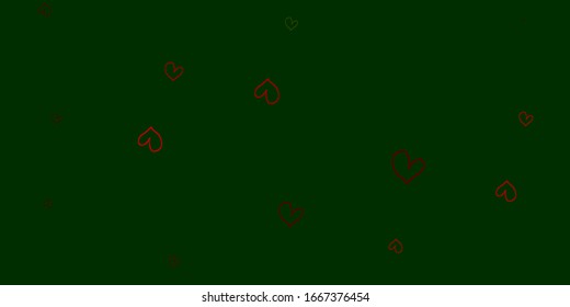 Green, Red vector pattern with colorful hearts. Blurred decorative design in doodle style with hearts. Design for your business advert of anniversary.