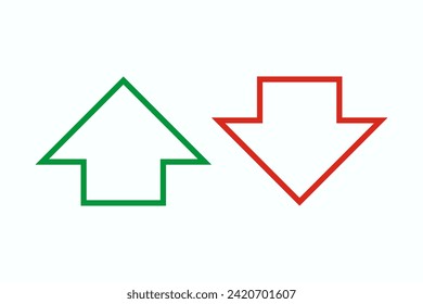 Green, red vertical hollow short arrows. A pair of small two-way outline direction symbols. Isolated on a white background.