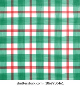 Green And Red Watercolor Checkered Pattern.