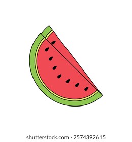 Green and Red Watermelon Slice Icon, Graphic, Illustration Vector