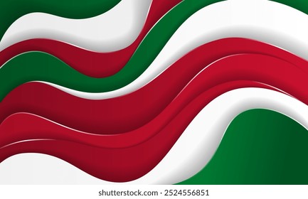 Fondo rojo y blanco verde con ondear diferentes Formas que se ve escalonado. Plantilla del Día de la Independencia de Surinam