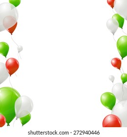 Green, red and white balloons on white background