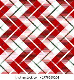 Green, red and white diagonal modern tartan plaid Scottish seamless pattern.Texture from plaid,tablecloths, clothes, shirts, dresses, jacket, skirt, paper, blankets and other textile products. 