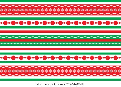 Green red white line with snowflakes pattern for decorative printing. Christmas theme pattern.