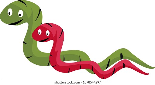 Green and red worm, illustration, vector on white background