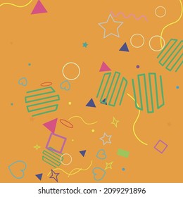 Green Red Yellow Bright Blue Polygonal Rectangle Geometry Illustration. Square Colorful Ring Wave Pink Circle Simple Design Pic. Violet Purple Stars Oval Zigzag Hearts Orange Simple Hipster Art.