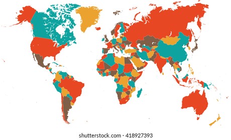 Green Red Yellow Brown World Map - illustration