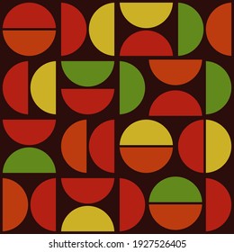 Green Red Yellow Orange Half Pattern. Half Circle Shapes Pattern. Vector.