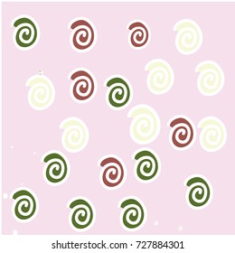 Green, Red and Yellow Snails on Pink Background