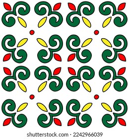 A green red yellow Vector seamless pattern of black hand-drawn abstract shapes isolated on a white background