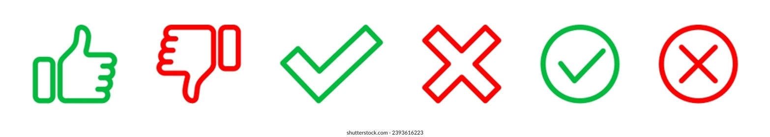 Green and red yes and no, thumb up and thumb down, check mark 