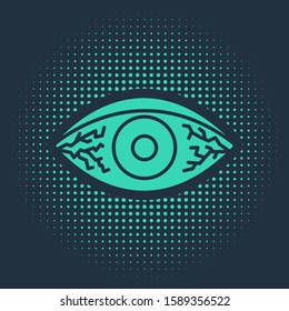 Green Reddish eye due to viral, bacterial or allergic conjunctivitis icon isolated on blue background. Abstract circle random dots. Vector Illustration
