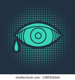Green Reddish eye due to viral, bacterial or allergic conjunctivitis icon isolated on blue background. Abstract circle random dots. Vector Illustration